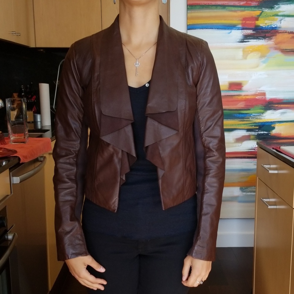 Cole haan crop leather jacket